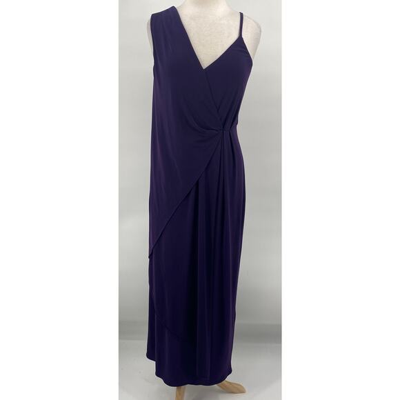 ASOS Maxi Dress Gown Asymmetric Draped Faux Wrap V Neck Purple Womens size 8 - Picture 2 of 11